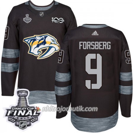 Män Ishockey Nashville Predators Tröja Filip Forsberg 9 1917-2017 100th Anniversary Adidas Svart 2017 Stanley Cup Final Authentic